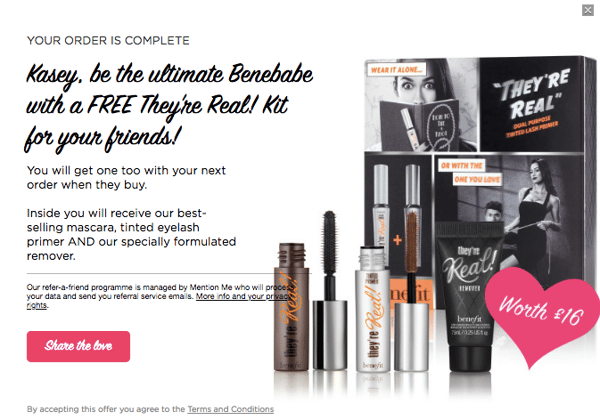 Benefit Cosmetics referral offer