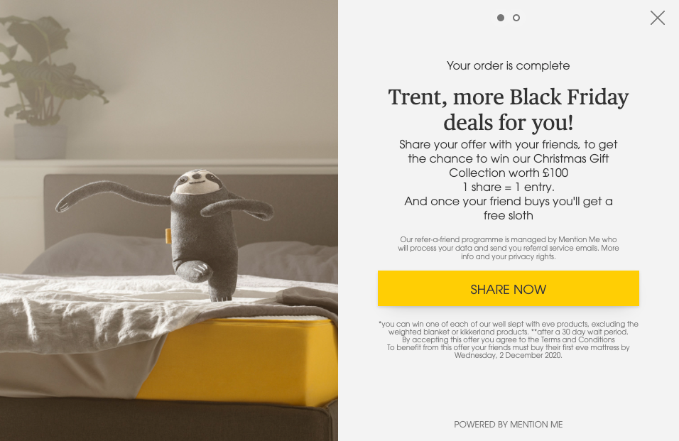 Eve Sleep Black Friday referral campaign