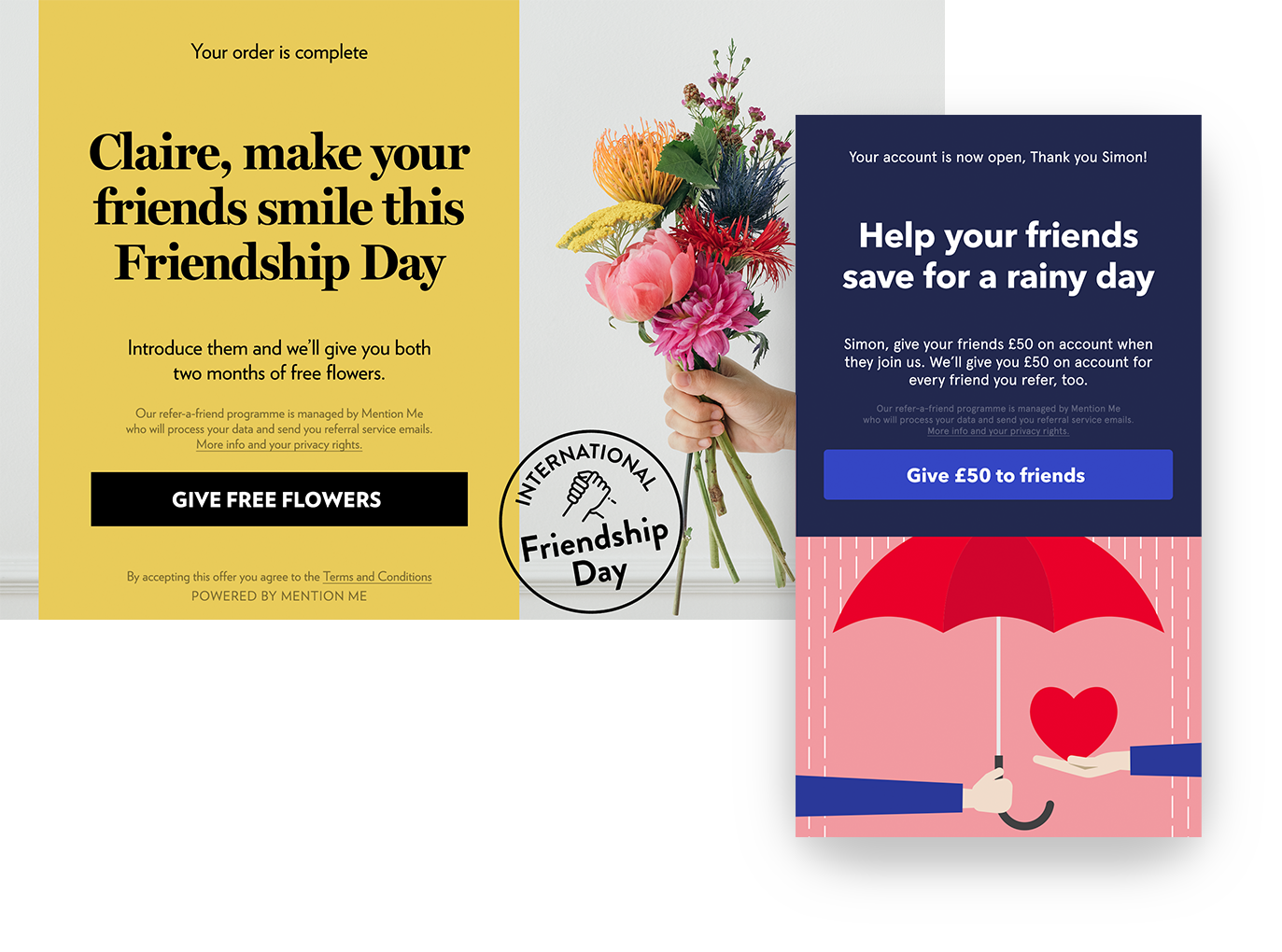Example design and messaging for International Friendship Day