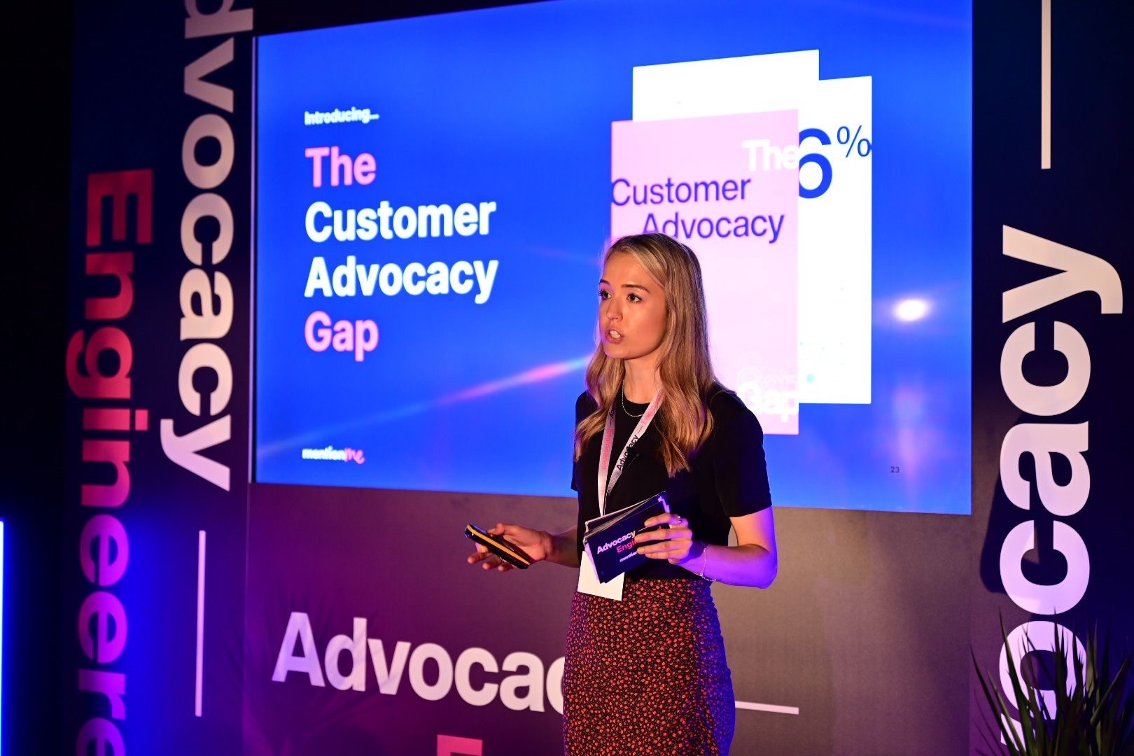 Sophia King, Head of Brand at Mention Me, presenting The Customer Advocacy Gap report