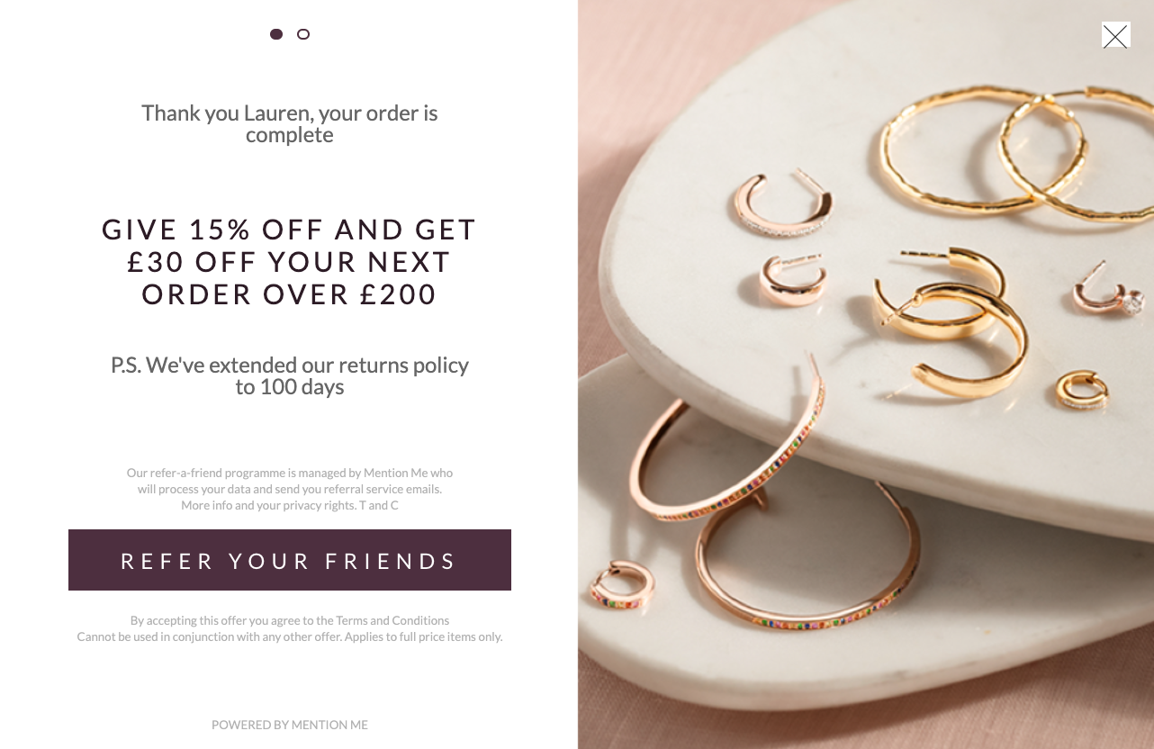 Monica Vinader refer a friend extended returns