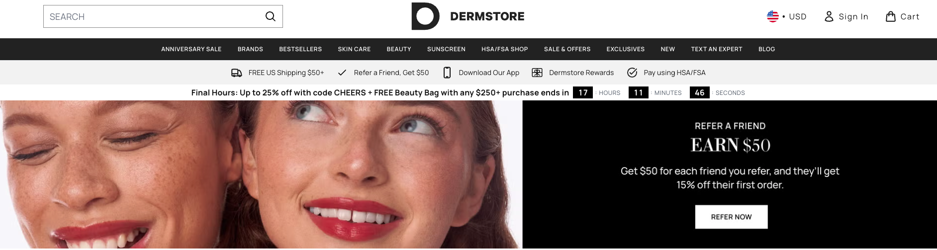 Dermstore referral programme page