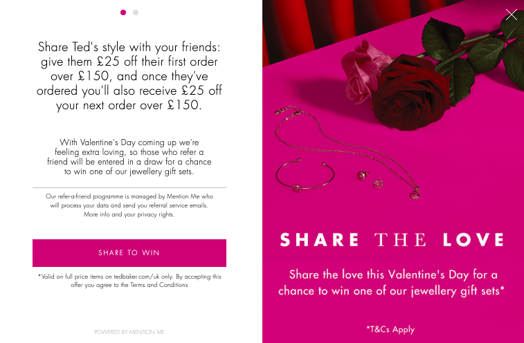 Ted Baker referral Valentines campaign