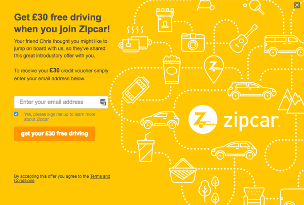 Zipcar referral message