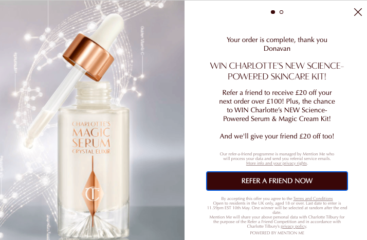 Charlotte Tilbury referral lockdown campaign