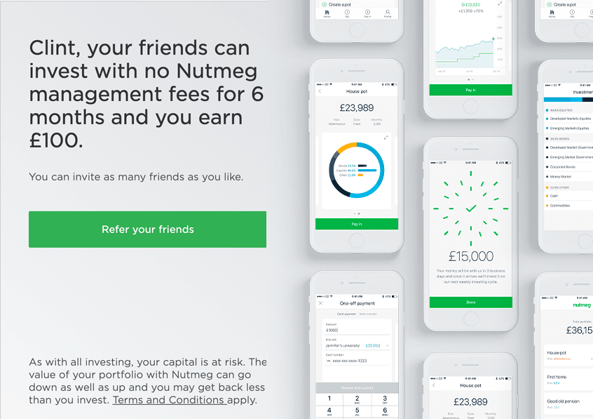 Nutmeg referral programme finance brand