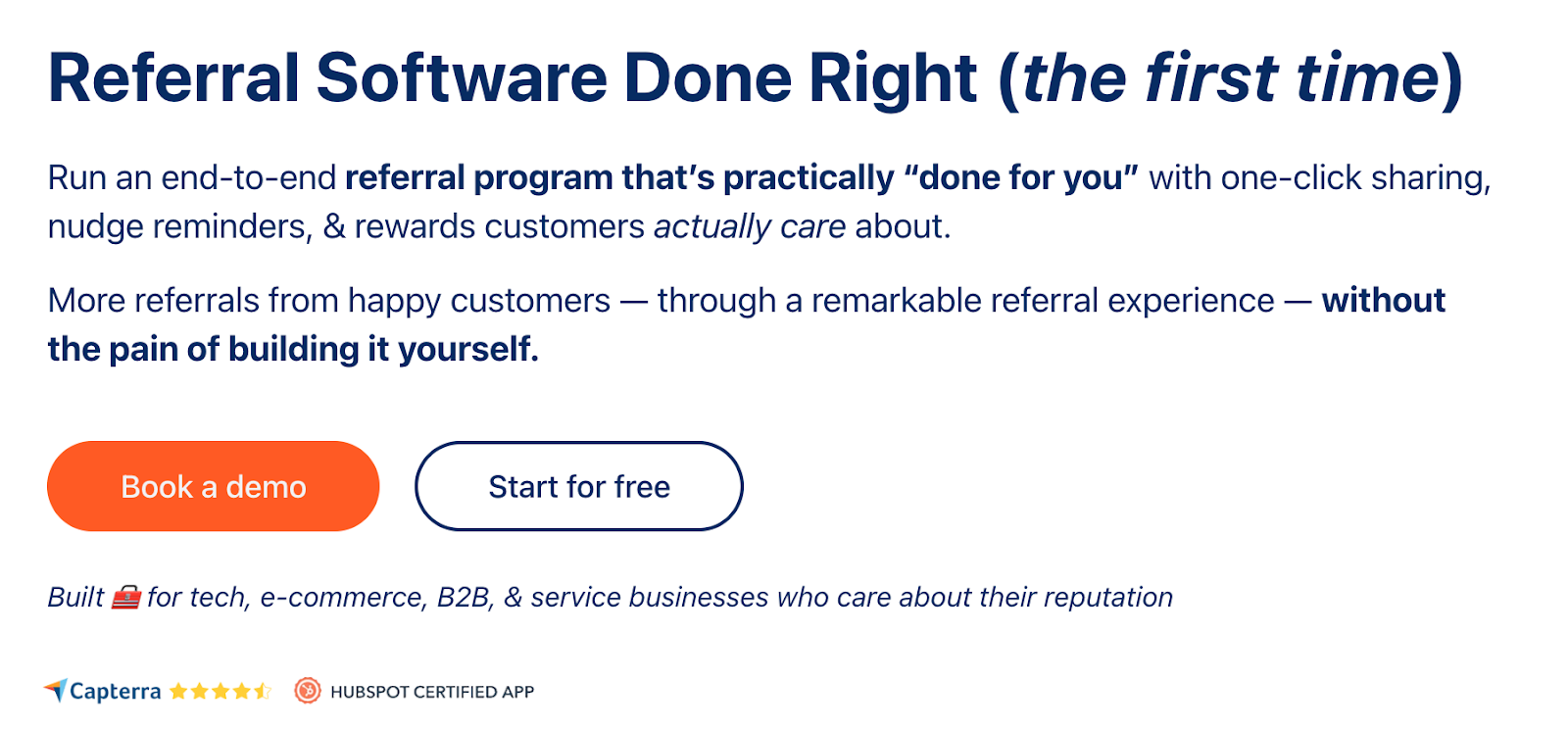 Referral Rock referral software homepage — ReferralCandy competitor for B2B teams