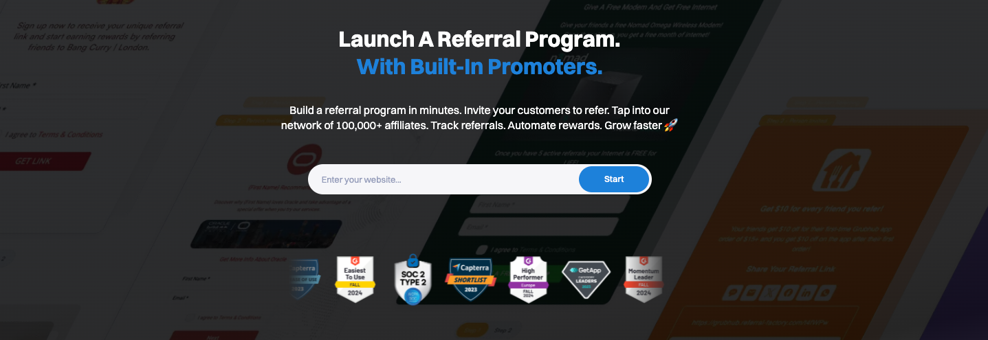 Referral Factory no-code referral builder — a ReferralCandy competitor for SMBs